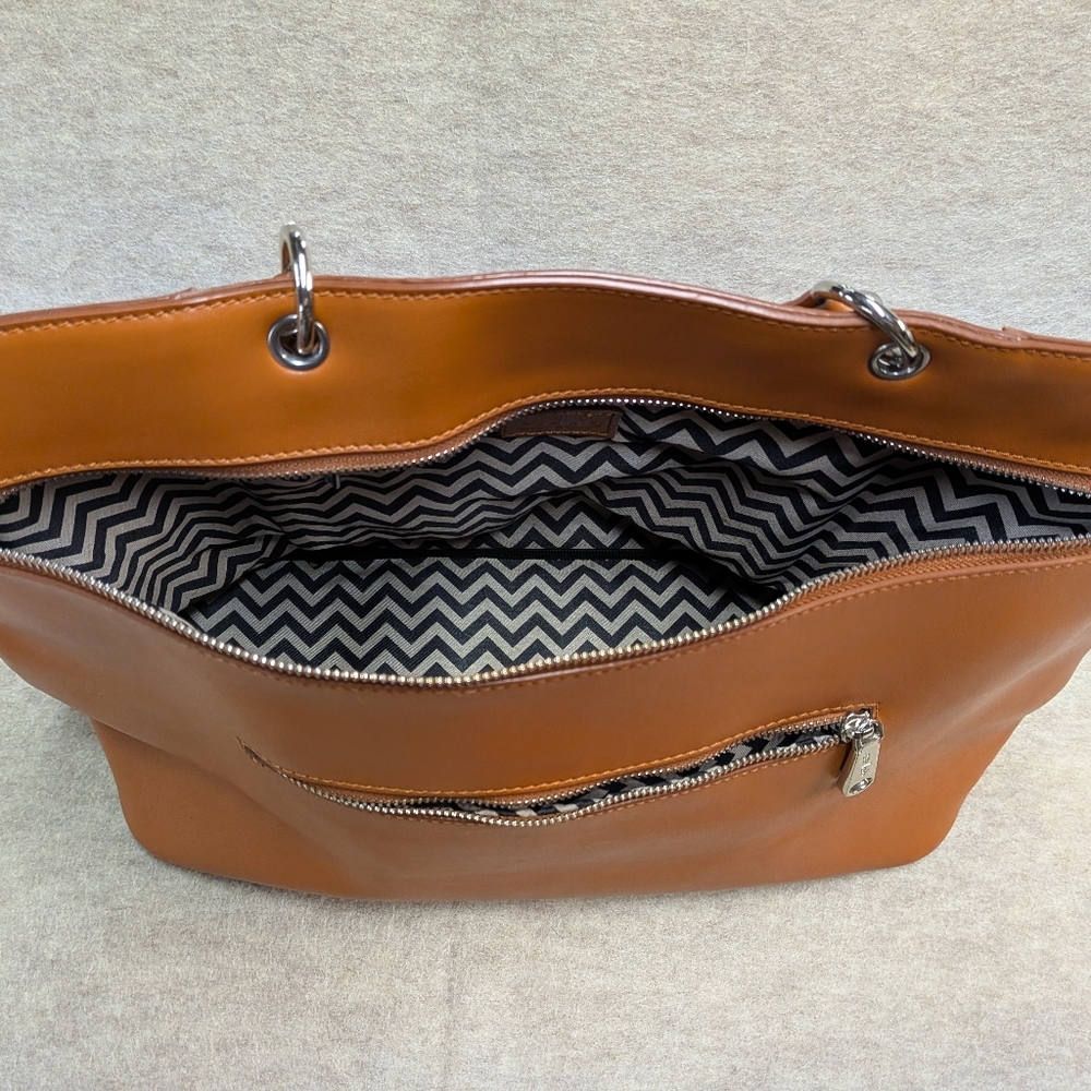 Co-Lab Cognac Leather TOTE Messenger Crossbody Bag Purse Detachable Straps Mid - Picture 5 of 12